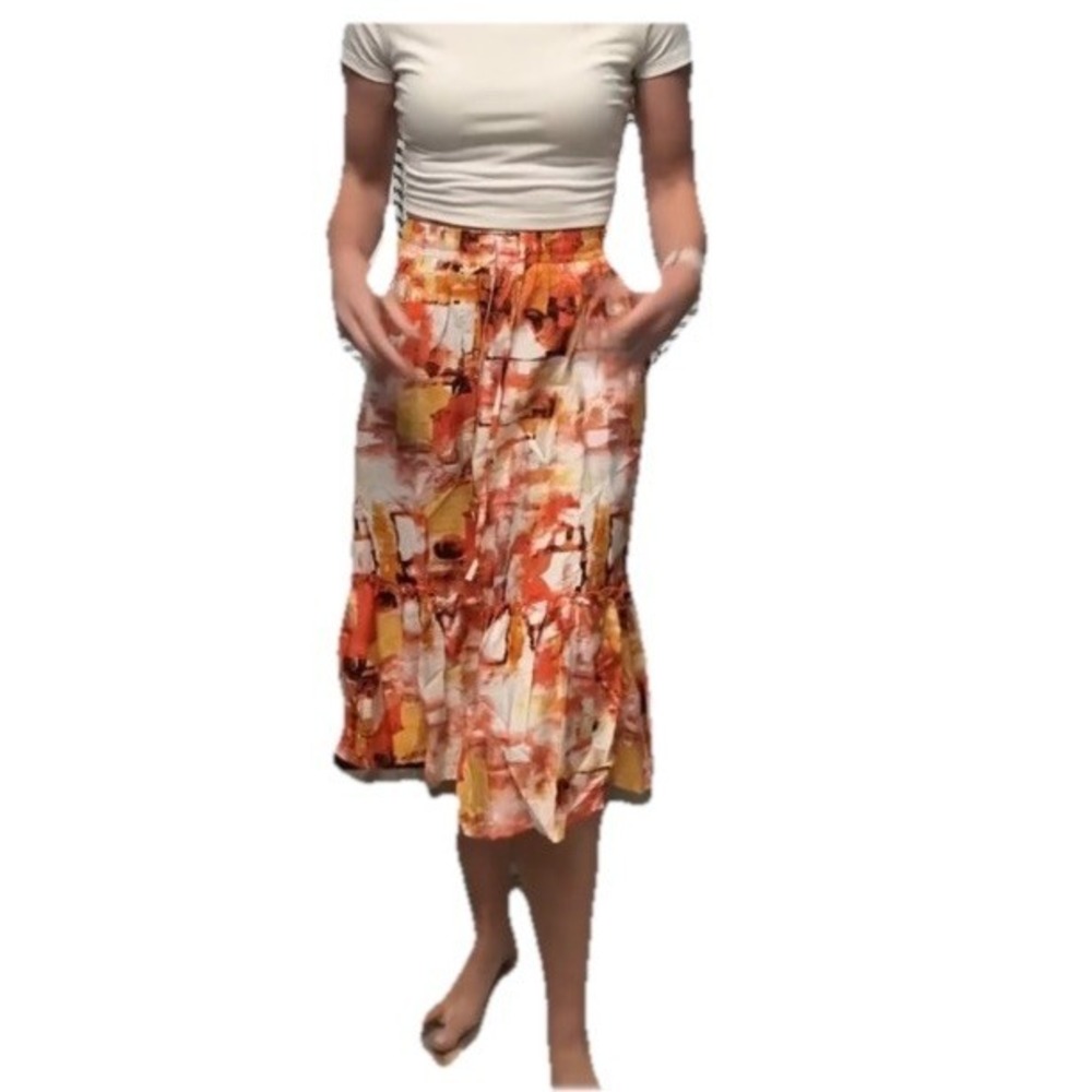 Witsmile High Waist Tiered Skirt Size XL Flowy Floral Midi Below‎ Knee